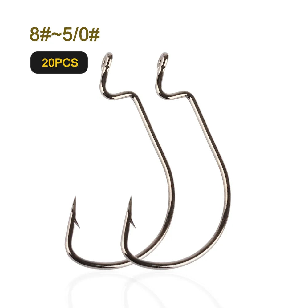 20pcs/lot High Carbon Steel Offset Hook Karpervissen Fishhooks Lure Softjerk 8#~-5/0 Anzuelos Pesca Jig Hooks Fishing Tackle