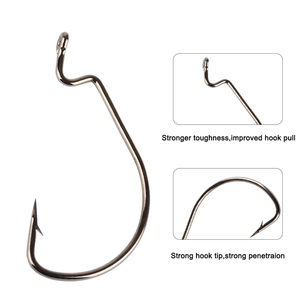 20pcs/lot High Carbon Steel Offset Hook Karpervissen Fishhooks Lure Softjerk 8#~-5/0 Anzuelos Pesca Jig Hooks Fishing Tackle