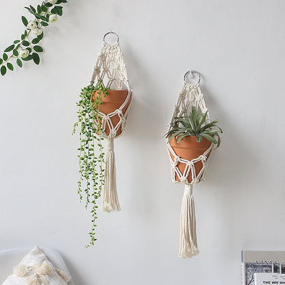 2 PACK Macrame Plant Hanger Garden Pots Planters Indoor Outdoor Hanging Planter Basket Makramee Bohemian Home Decor Wall Art