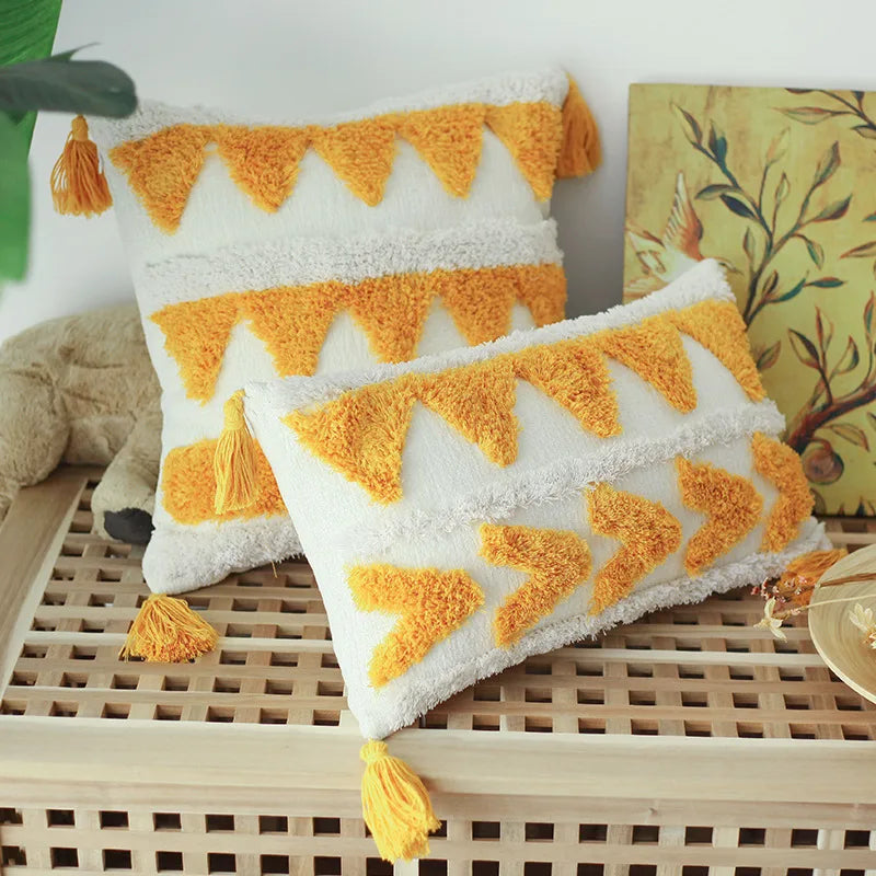 45X45cm luxury yellow Throw Pillow cover  Tassel Handmade Cushion cover rainbow flocked livingroom decorative sofa cushion bag