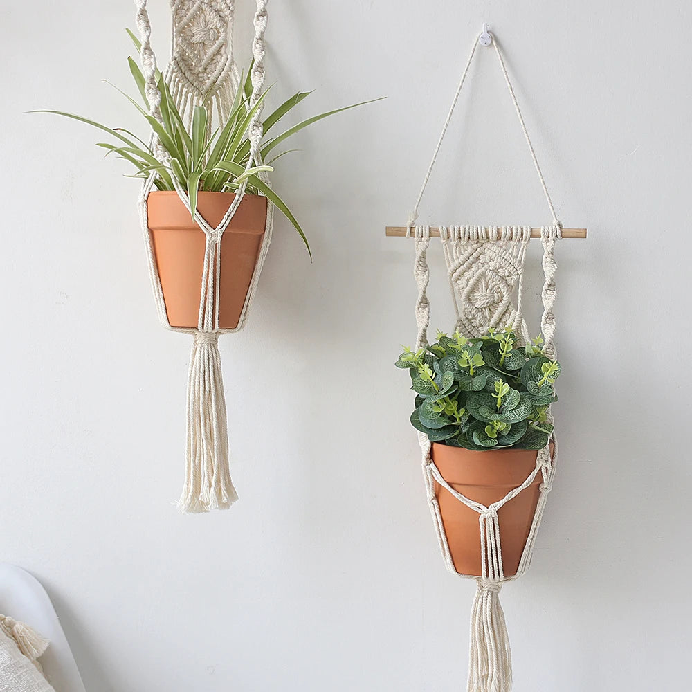 2 PACK Macrame Plant Hanger Garden Pots Planters Indoor Outdoor Hanging Planter Basket Makramee Bohemian Home Decor Wall Art