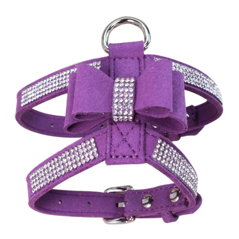 Personalized Dog Harness Bling Diamante Harness Collar Pet Cat Bowknot Harness Kitten Accessories Puppy Collar Pet Dog Supplies