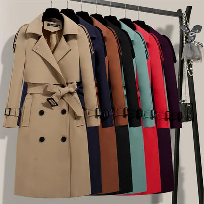 Classic Long Belt Trench Coat Women Oversize 4XL Solid Color Formal Office Gabardinas Mujer 2023 Elegant Fall Spring Overcoats