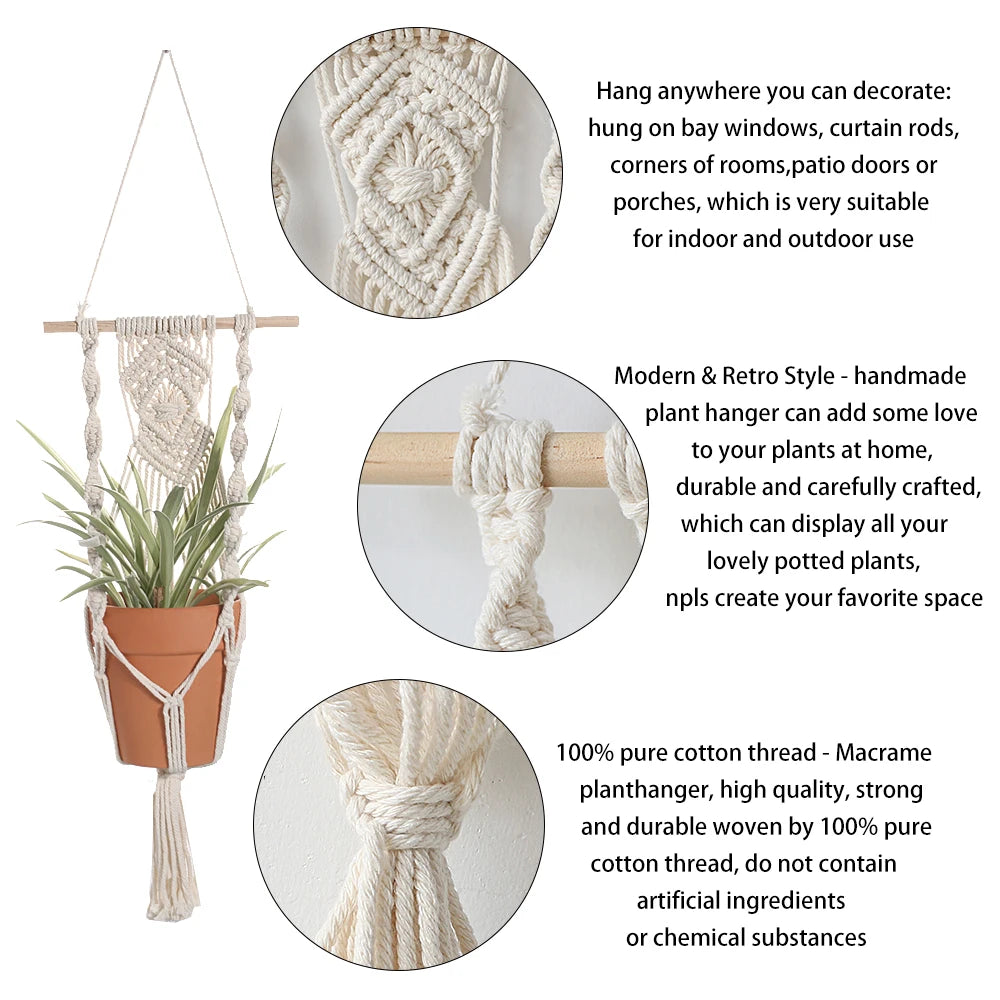 2 PACK Macrame Plant Hanger Garden Pots Planters Indoor Outdoor Hanging Planter Basket Makramee Bohemian Home Decor Wall Art