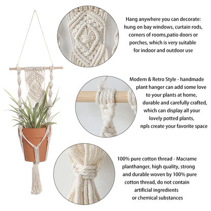 2 PACK Macrame Plant Hanger Garden Pots Planters Indoor Outdoor Hanging Planter Basket Makramee Bohemian Home Decor Wall Art