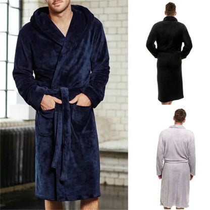 Mens Bathrobe Man Winter Warm Casual Flannel Robe Sleepwear Long Sleeve Plush Shawl Male Bath Robe Lounge Nightgown Home Clothes