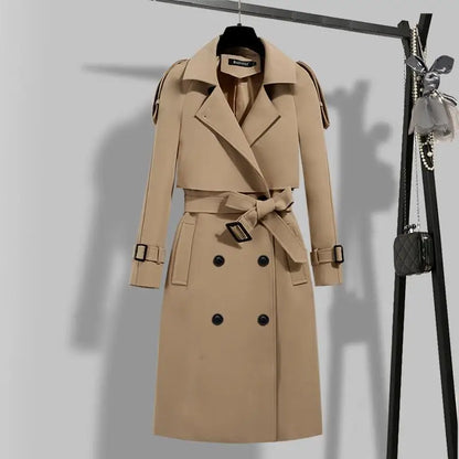 Classic Long Belt Trench Coat Women Oversize 4XL Solid Color Formal Office Gabardinas Mujer 2023 Elegant Fall Spring Overcoats