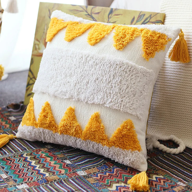 45X45cm luxury yellow Throw Pillow cover  Tassel Handmade Cushion cover rainbow flocked livingroom decorative sofa cushion bag