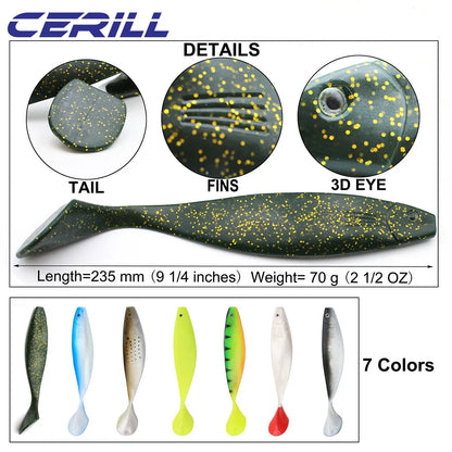 Cerill 70 g Paddle Tail Silicone Artificial Big Bait Soft Fishing Lure Jigging Wobblers Pike Bass Saltwater Swimbait 23.5 cm