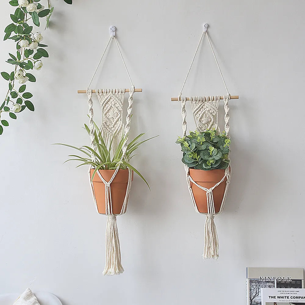 2 PACK Macrame Plant Hanger Garden Pots Planters Indoor Outdoor Hanging Planter Basket Makramee Bohemian Home Decor Wall Art