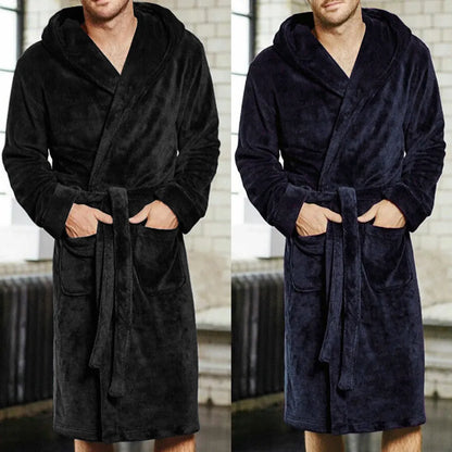 Mens Bathrobe Man Winter Warm Casual Flannel Robe Sleepwear Long Sleeve Plush Shawl Male Bath Robe Lounge Nightgown Home Clothes