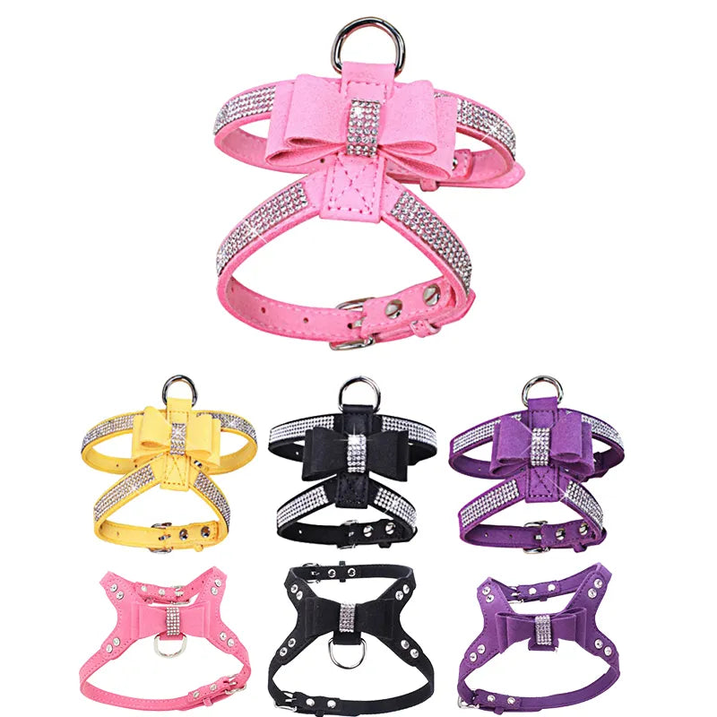 Personalized Dog Harness Bling Diamante Harness Collar Pet Cat Bowknot Harness Kitten Accessories Puppy Collar Pet Dog Supplies