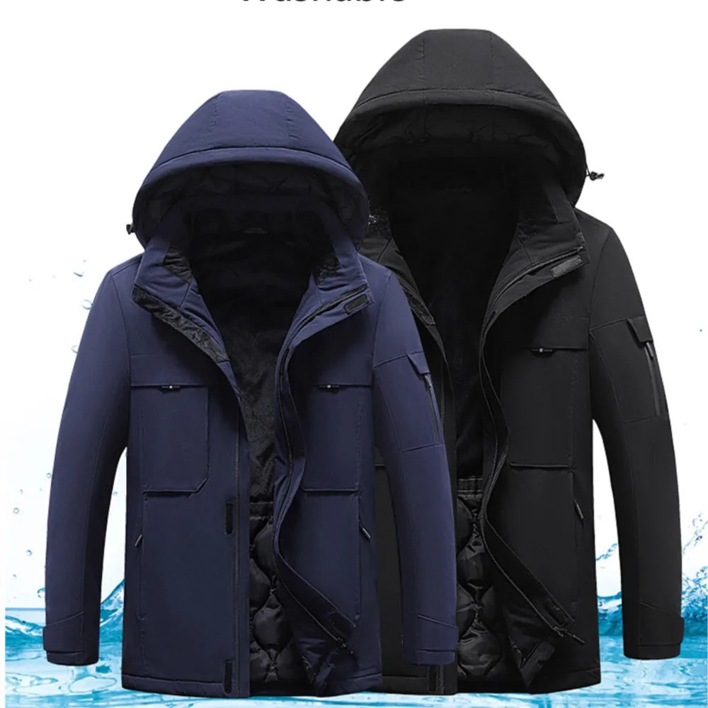 2023 Men Heated Jacket Women Winter Ski Coat Hooded USB Electrical 9 Area Heated Clothing Waterproof Warm Thermal Jackets Washed