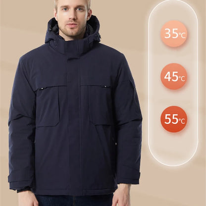 2023 Men Heated Jacket Women Winter Ski Coat Hooded USB Electrical 9 Area Heated Clothing Waterproof Warm Thermal Jackets Washed