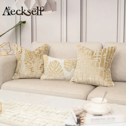 Aeckself Luxury Flowers Leaves Pattern Cut Velvet Cushion Cover Home Decor Beige Throw Pillow Case Pillowcase