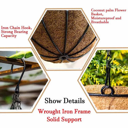 Metal Hanging Basket For Plants Flower Garden Pot Planters 8/10 Inch Round Wire Plant Holder Pots For Home Balcony Decoration