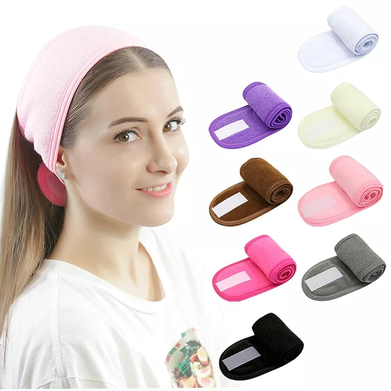 Spa Facial Headband Makeup Shower Sports Girl Headband Washing Face Makeup Wrap Polyester Adjustable Towel Hook Loop Non Slip