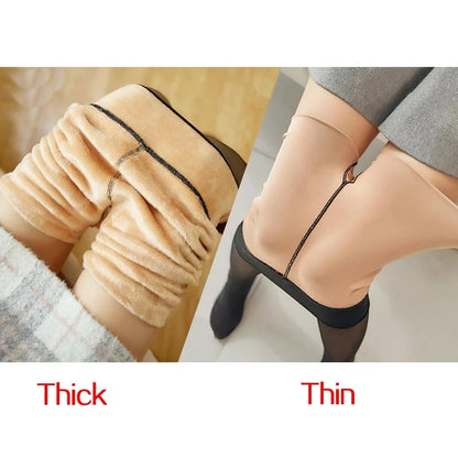 Winter Warm Leggings Sexy Slim Translucent Pantyhose Nylon Tights High Waist Elastic Thick Wool Sock Pants Women Thermal Legging