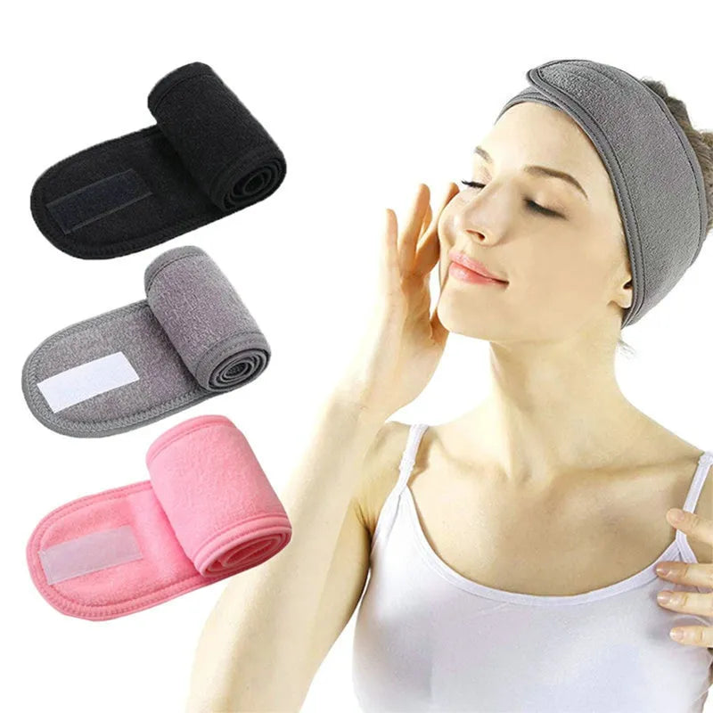 Spa Facial Headband Makeup Shower Sports Girl Headband Washing Face Makeup Wrap Polyester Adjustable Towel Hook Loop Non Slip