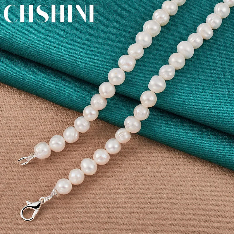 CHSHINE 925 Sterling Silver Natural Freshwater Pearls 16/18/20" Necklace For Men Women Wedding Charm Engagement Fashion Jewelry