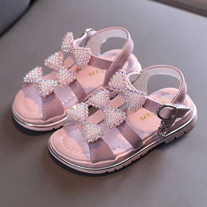 Girl Flat Shoes Summer Fashion Children Princess Shoes Rhinestone Bow Open Toe Fashion Sandals Toddler Girl Shoes Black CSH1331