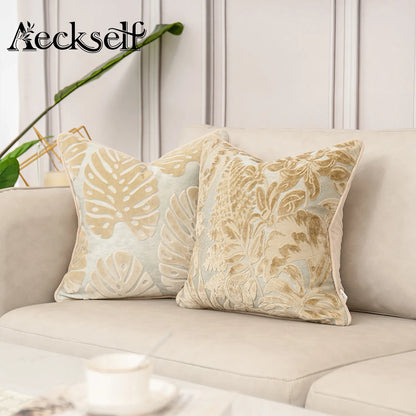 Aeckself Luxury Flowers Leaves Pattern Cut Velvet Cushion Cover Home Decor Beige Throw Pillow Case Pillowcase