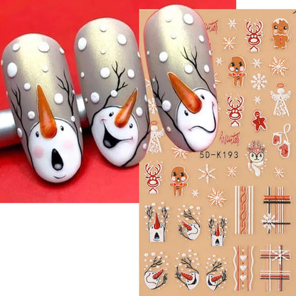 5D Christmas Nail Stickers Snowman Winter Decor Gloves Hats Bear Penguins Sliders Embossed Knit Sweater Decals Manicure GL5D-K