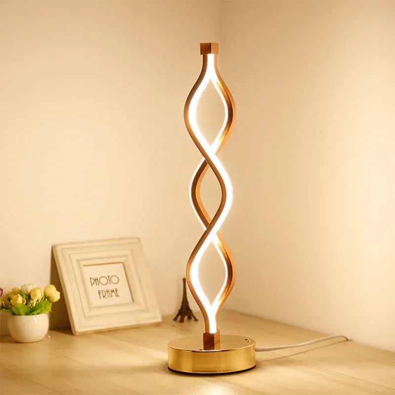 Nordic LED Strip Table Light Curved Desk Lamp Spiral Aluminum Art Table Lamp Indoor Reading Lighting Lamp Bedroom Decoration