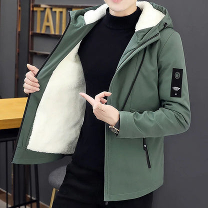 2023 Autumn and Winter New Fashion Trend Solid Color Plus Fleece Coat Men's Casual Loose Comfortable Thick Warm Jacket M-4XL