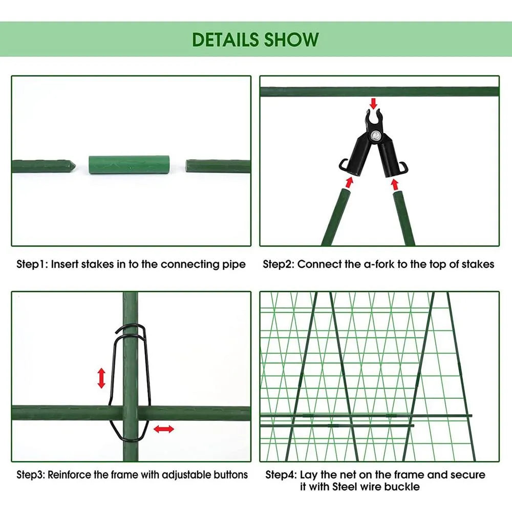 Cucumber Trellis Set A-Frame For Garden Vegetable Plant Grow Supports Fit Climbing Plant Detachable With Net And Clips