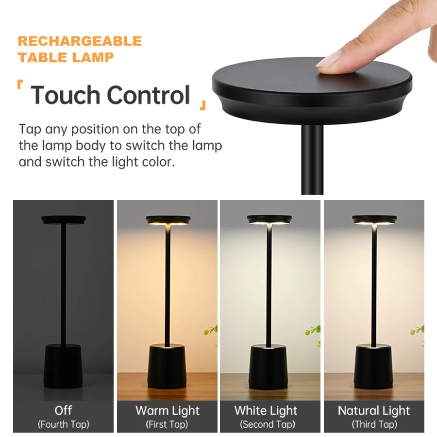 Cordless Touch Table Lamp Usb Rechargerble Modern Aluminum Dimming Night Light For Bedroom Bar Dining Room Terrace Home Decor