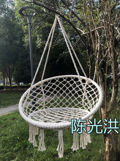 Nordic Cotton Rope Hammock Chair Handmade Knitted Indoor Outdoor Kids Swing Bed Adult Swinging Hanging Chair Hammock