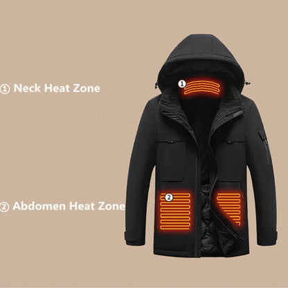 2023 Men Heated Jacket Women Winter Ski Coat Hooded USB Electrical 9 Area Heated Clothing Waterproof Warm Thermal Jackets Washed