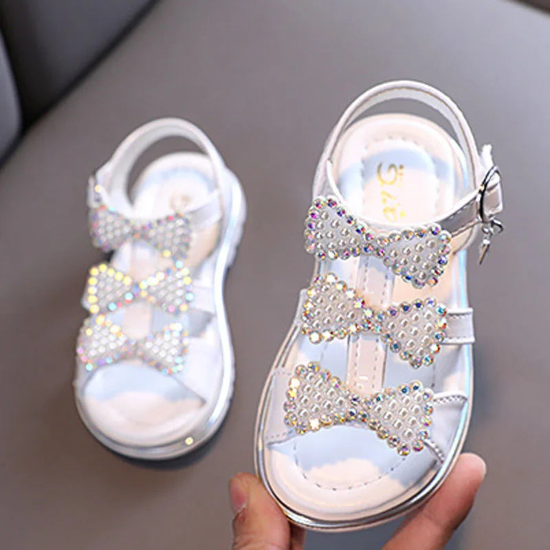 Girl Flat Shoes Summer Fashion Children Princess Shoes Rhinestone Bow Open Toe Fashion Sandals Toddler Girl Shoes Black CSH1331