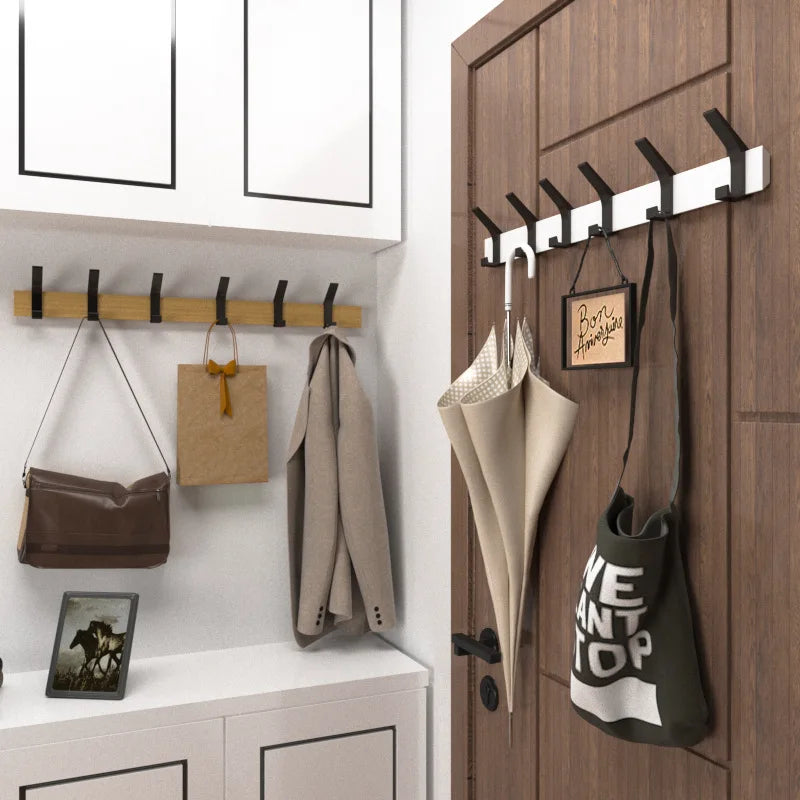 Coat Rack Wall Mounted  Entryway Coat Rack with 5 Movable Hooks Wooden Coat Rack with Sliding Wood Coat Hanger Wall Room Bedroom