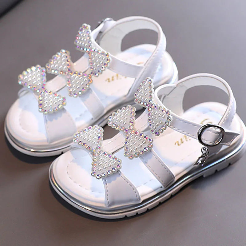 Girl Flat Shoes Summer Fashion Children Princess Shoes Rhinestone Bow Open Toe Fashion Sandals Toddler Girl Shoes Black CSH1331