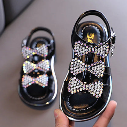 Girl Flat Shoes Summer Fashion Children Princess Shoes Rhinestone Bow Open Toe Fashion Sandals Toddler Girl Shoes Black CSH1331