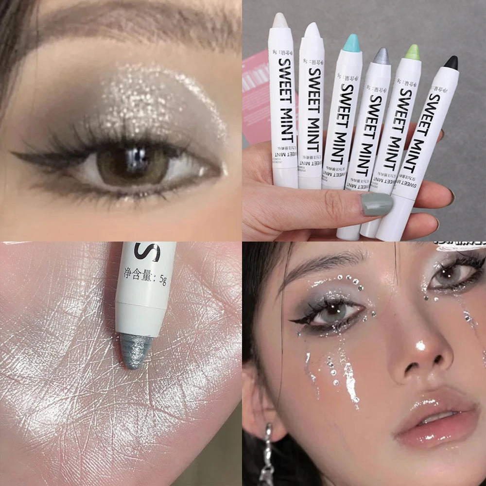 White Eyeliner Glitter Eyeshadow Stick Eyeliner Pen Matte Shiny Black Blue Green Silver Eye Liner Pen Makeup Brighten Silkworm