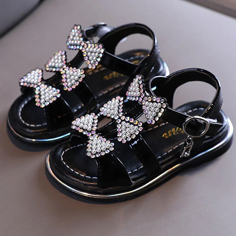 Girl Flat Shoes Summer Fashion Children Princess Shoes Rhinestone Bow Open Toe Fashion Sandals Toddler Girl Shoes Black CSH1331