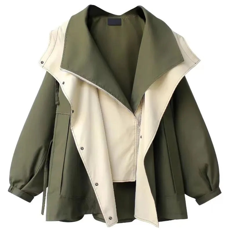 Waist Collection Mid-length Windbreaker 2023 New Korean Version New Women's Spring And Autumn Casual Coat