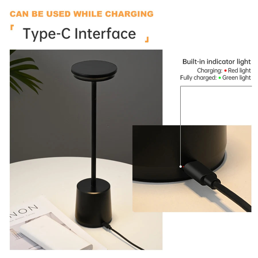 Cordless Touch Table Lamp Usb Rechargerble Modern Aluminum Dimming Night Light For Bedroom Bar Dining Room Terrace Home Decor