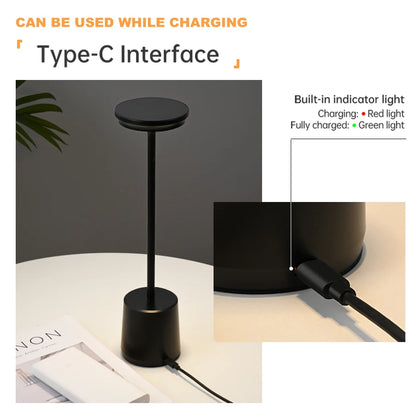 Cordless Touch Table Lamp Usb Rechargerble Modern Aluminum Dimming Night Light For Bedroom Bar Dining Room Terrace Home Decor