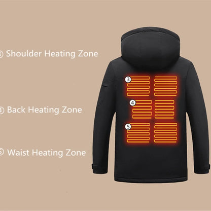 2023 Men Heated Jacket Women Winter Ski Coat Hooded USB Electrical 9 Area Heated Clothing Waterproof Warm Thermal Jackets Washed