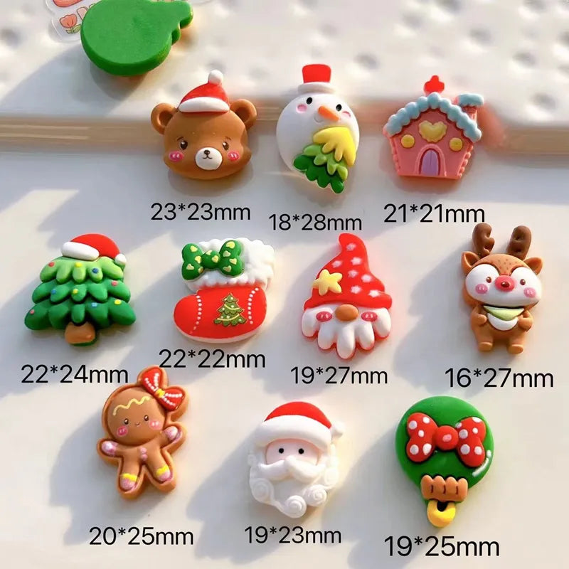 10Pcs New Cute Mini Christmas Series Flat Back Resin Cabochons Scrapbooking DIY Jewelry Craft Decoration Accessorie