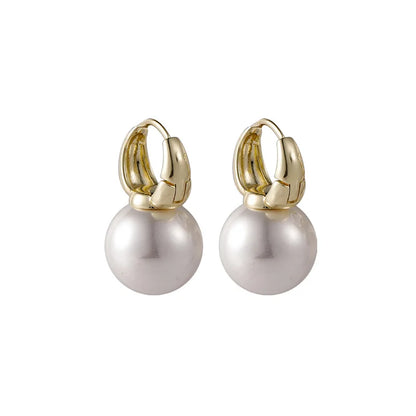 Huitan Fashion Round Beige/Pink Imitation Pearl Earrings for Women Simple Stylish Design Temperament Lady's Earrings New Jewelry