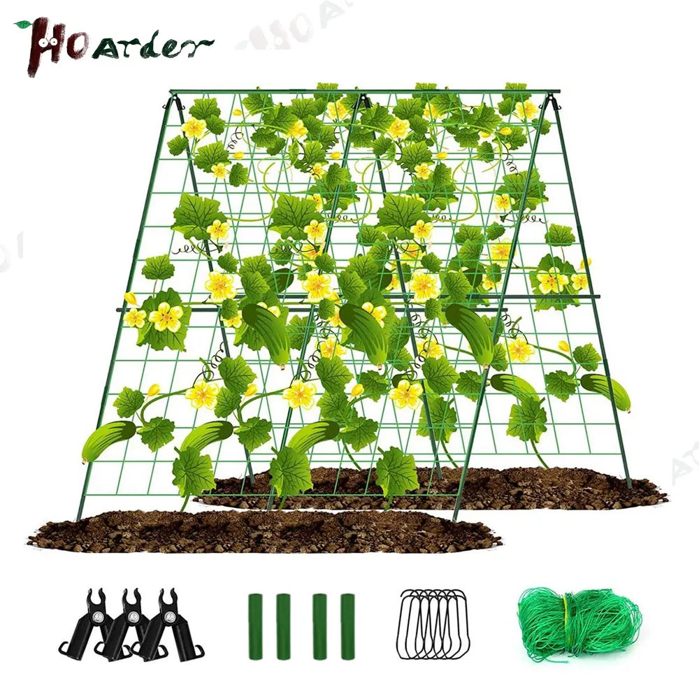 Cucumber Trellis Set A-Frame For Garden Vegetable Plant Grow Supports Fit Climbing Plant Detachable With Net And Clips