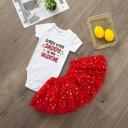 Valentine's Day Girls Outfit First Valentines Baby Girl Tutu Dresss Outfits Sorry Boys Daddy Is My Valentine Print Bodysuit Set