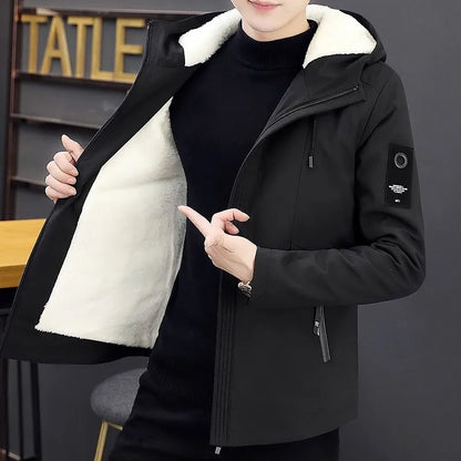 2023 Autumn and Winter New Fashion Trend Solid Color Plus Fleece Coat Men's Casual Loose Comfortable Thick Warm Jacket M-4XL