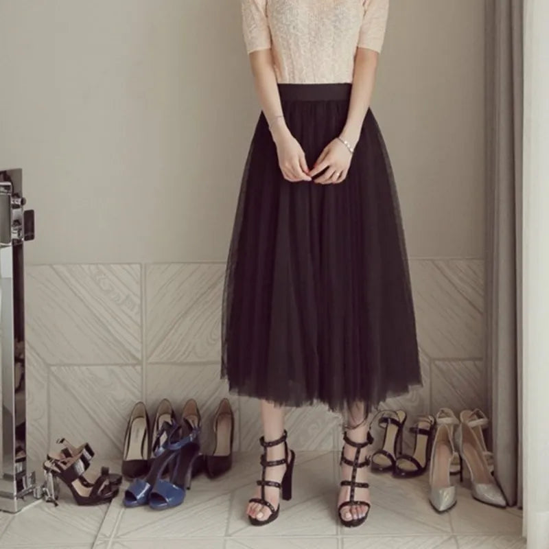 Half Length Skirt Spring and Autumn Three-layer Mesh Skirt Pettiskirt Long Princess Skirt Large Swing Skirt