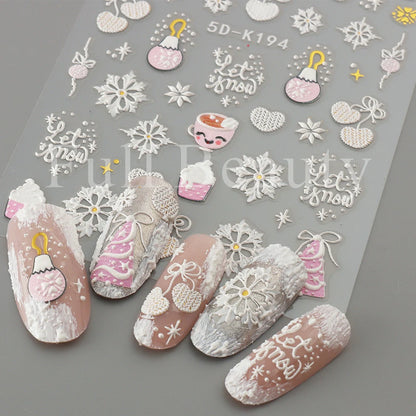 5D Christmas Nail Stickers Snowman Winter Decor Gloves Hats Bear Penguins Sliders Embossed Knit Sweater Decals Manicure GL5D-K